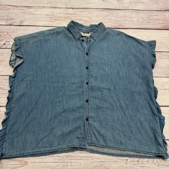 Madewell Central Shirt in Roberta Indigo Ruffle Oversized Chambray Size XL - Picture 2 of 6